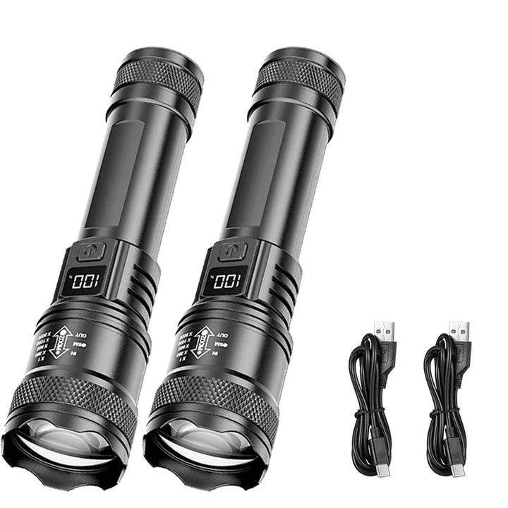 Rechargeable Zoom LED Torch with LCD Battery Display