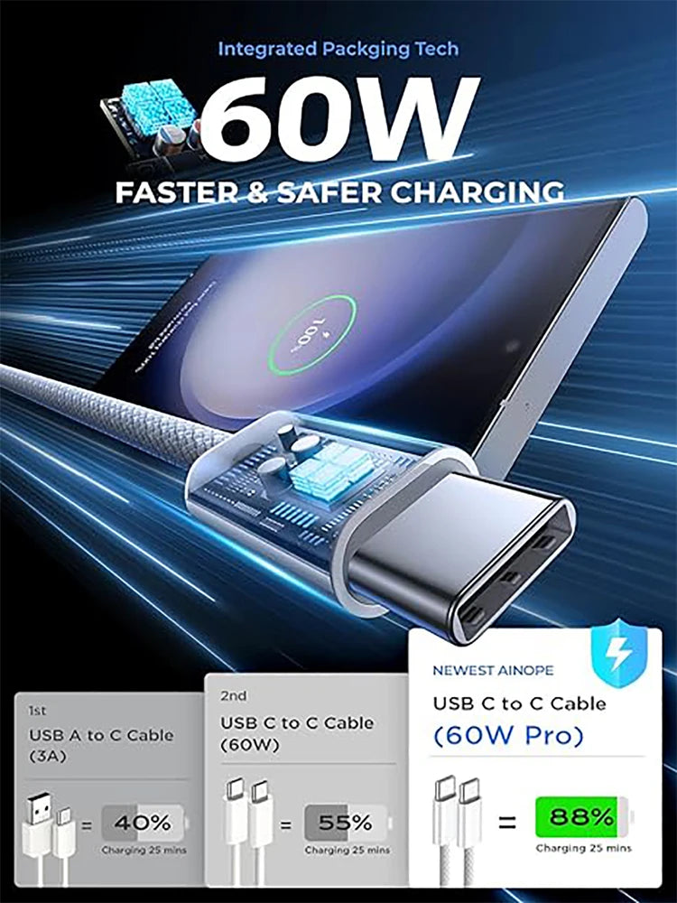 60W USB-C to USB-C Braided Charging Cable
