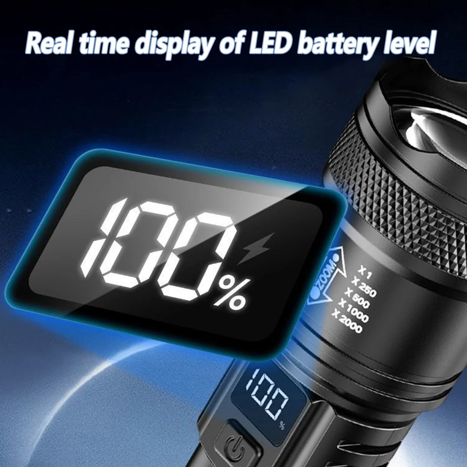 Rechargeable Zoom LED Torch with LCD Battery Display