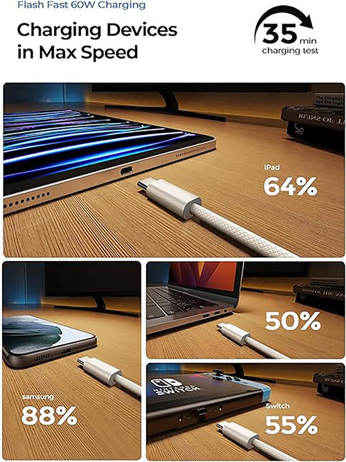 60W USB-C to USB-C Braided Charging Cable