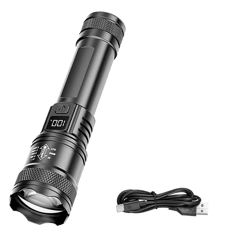 Rechargeable Zoom LED Torch with LCD Battery Display