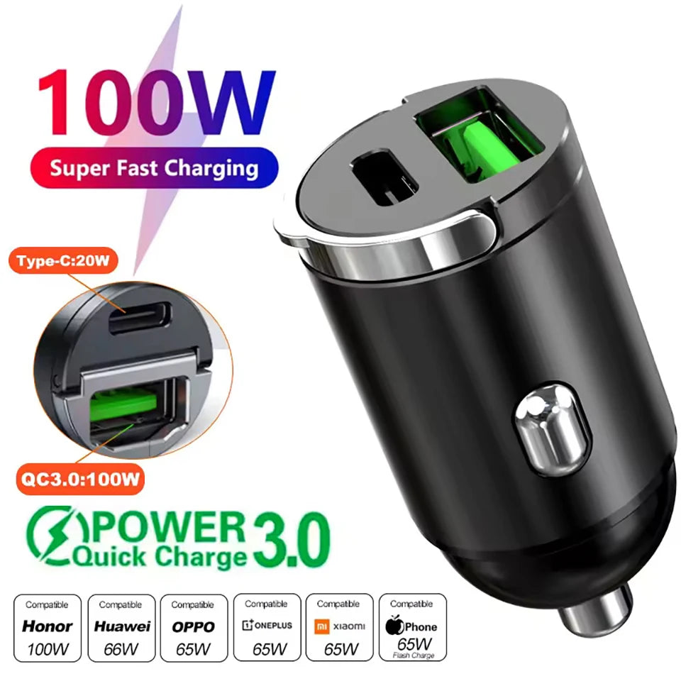 30W USB-C & USB Car Charger – 12–24V