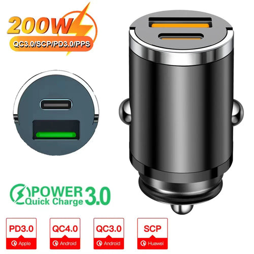 30W USB-C & USB Car Charger – 12–24V