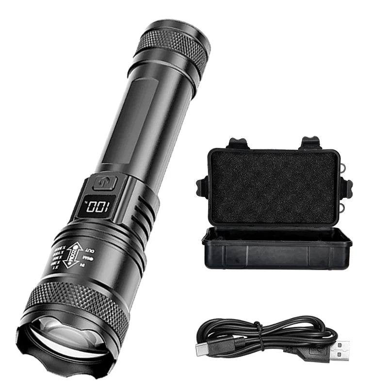 Rechargeable Zoom LED Torch with LCD Battery Display