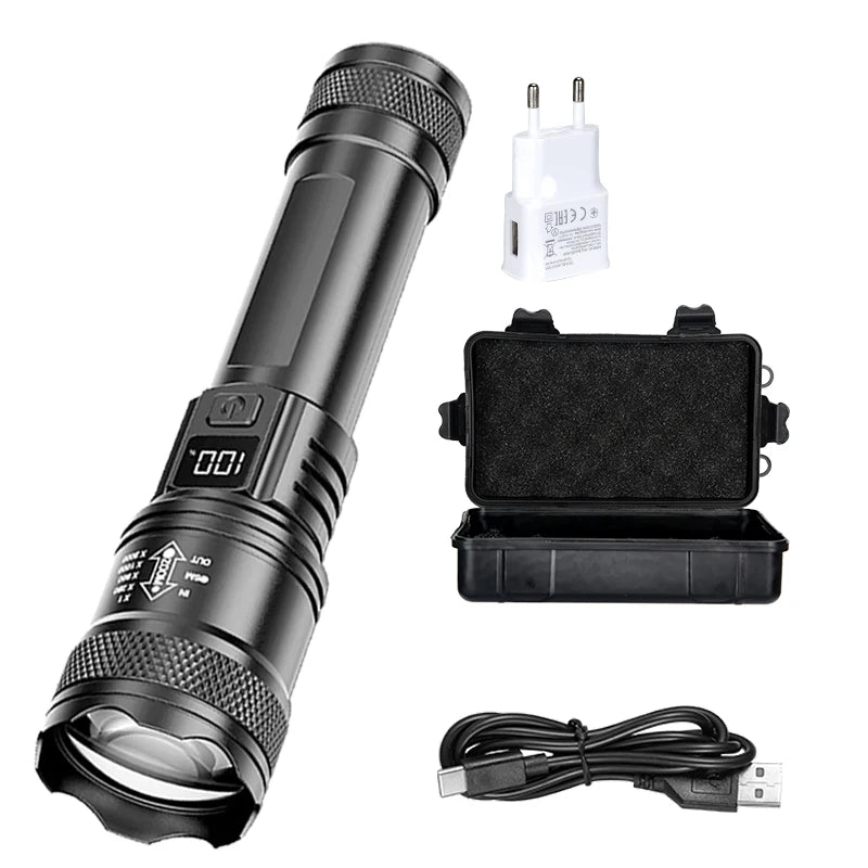Rechargeable Zoom LED Torch with LCD Battery Display
