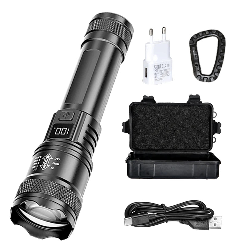 Rechargeable Zoom LED Torch with LCD Battery Display