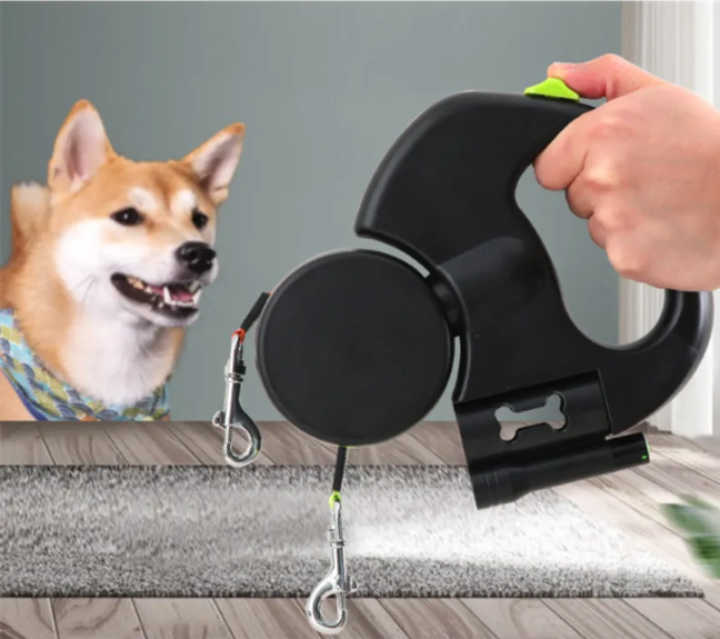 Dual Retractable Dog Leash with Light